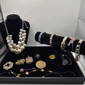 Vintage Lot of 15 Necklaces, Bracelets, Earrings And/or Brooches See Pics